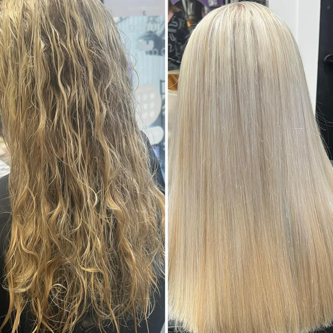Before and after smoothing treatment by Hair Pinns